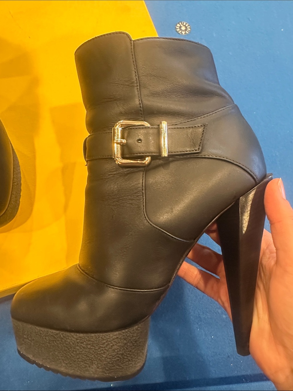 Fendi Black Leather High-Heel Platform Ankle Boots with Buckle - Picture 4 of 8